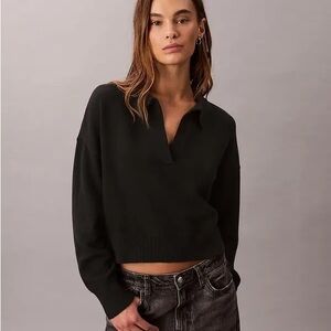 Calvin Klein Cotton Cropped Polo Sweater